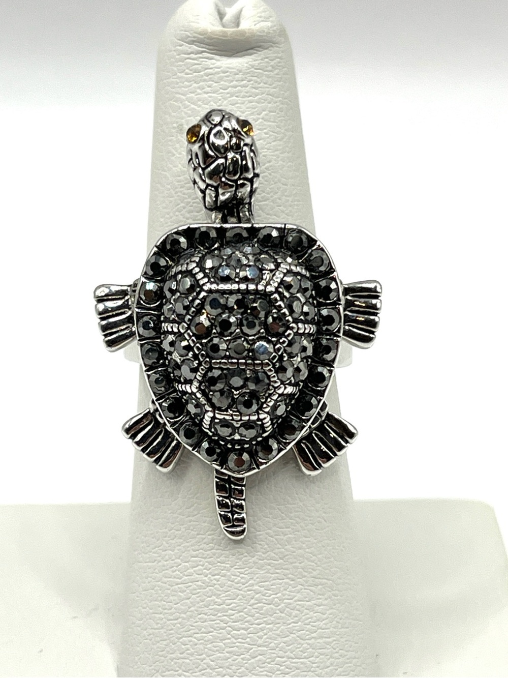 Turtle Ring Articulated Silver Tone Rhodium Plated Patience Knowledge